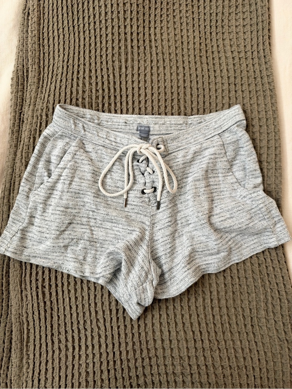 aerie light gray lace-up knit lounge shorts